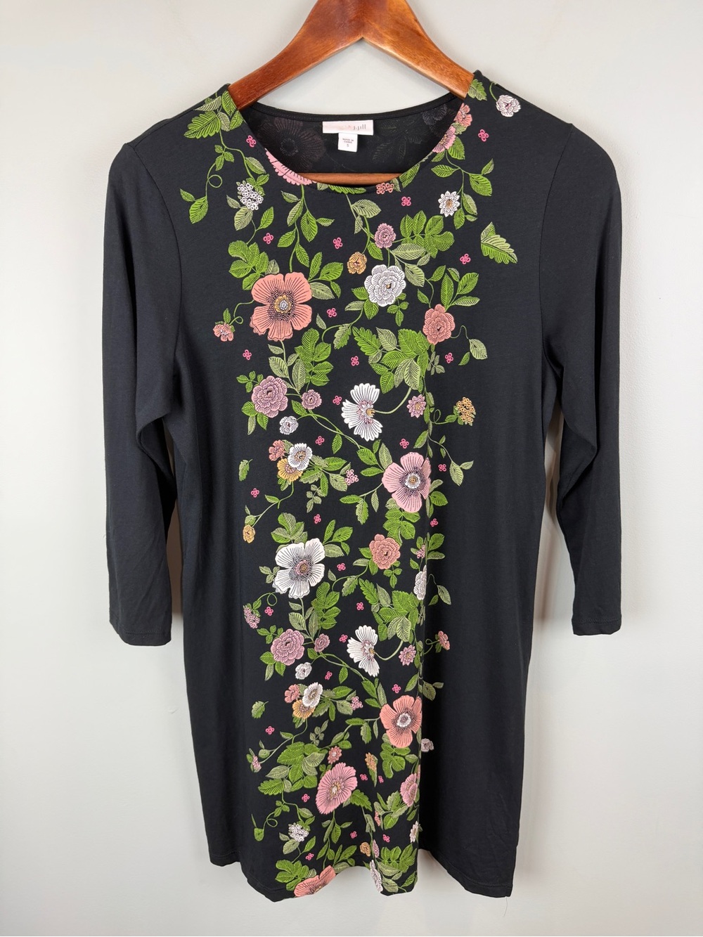 J. Jill black floral printed cotton/modal Tunic blouse size Small boho